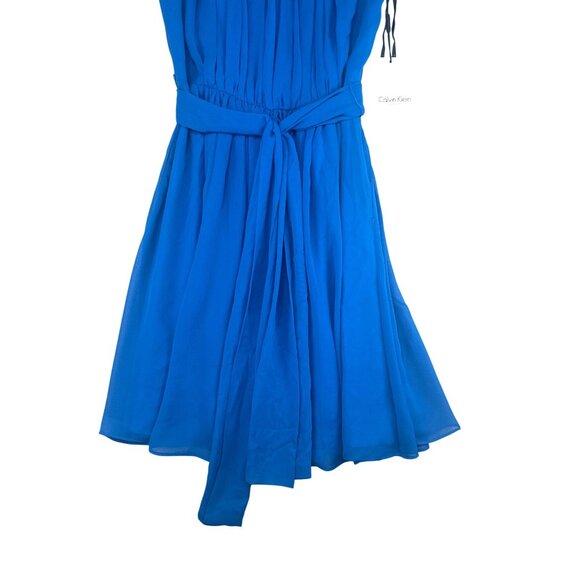 Calvin Klein Blue Sleeveless Pleated A-Line Dress With Belt Size 4 - Picture 9 of 11